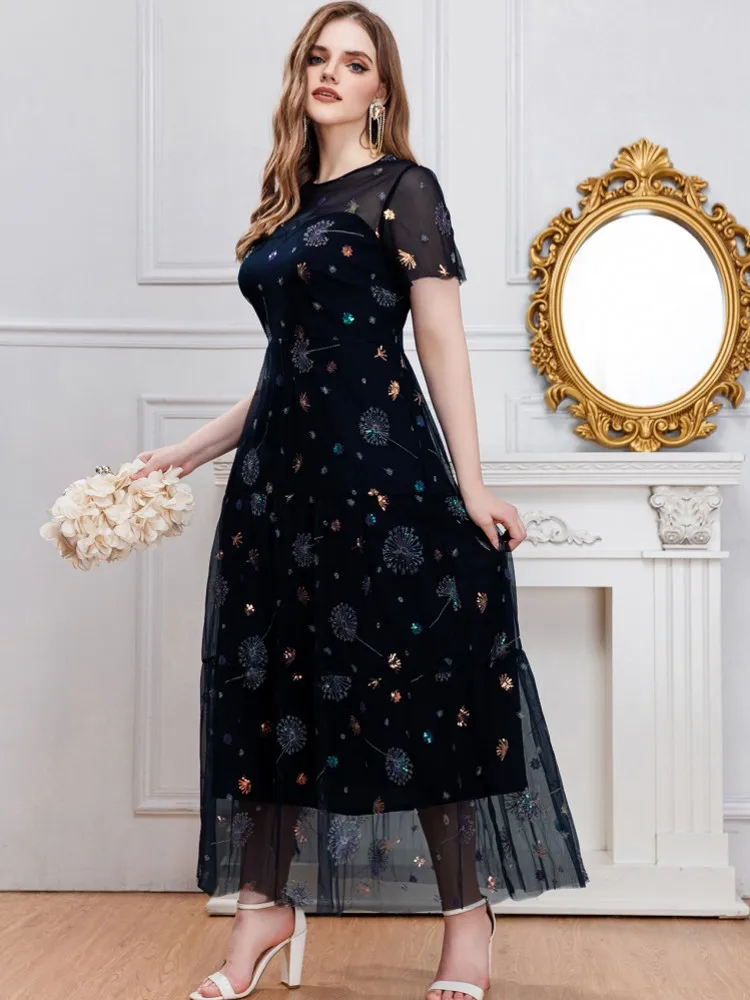 L-4XL Plus Size Kleidung Abendkleider Damen Kleidung Roben Kurzarm Street Style Casual Big Size Übergroßes Maxikleid