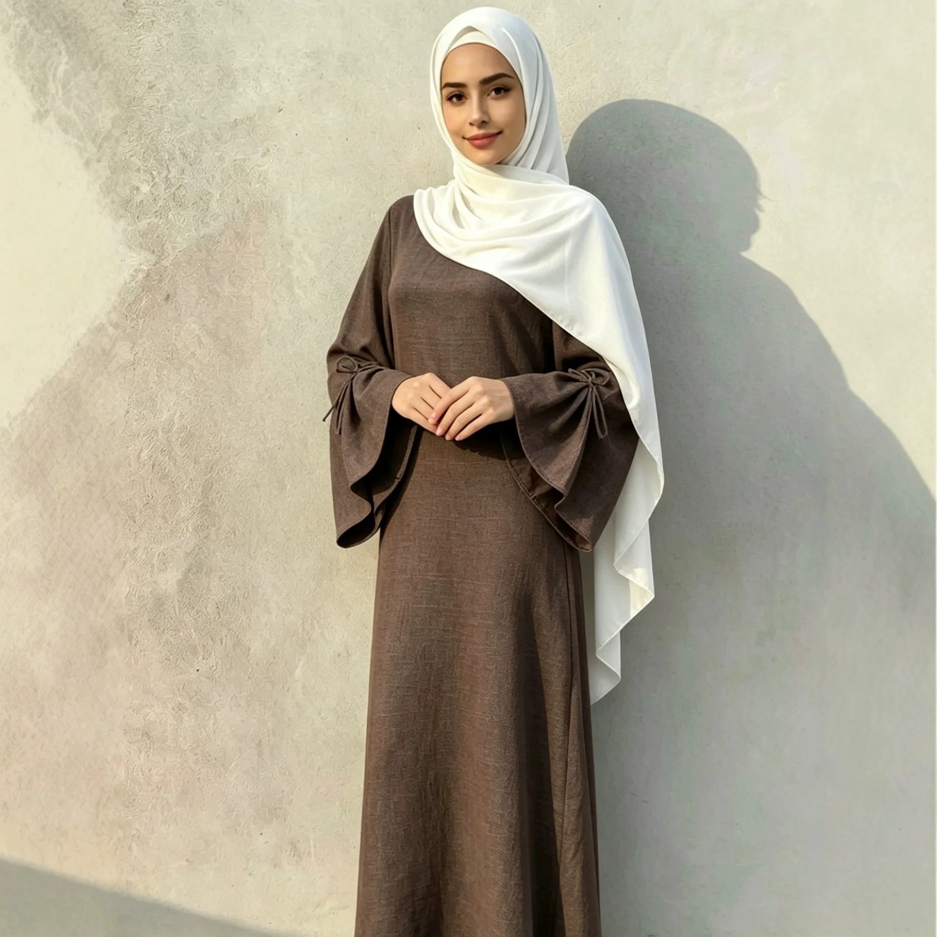 New Ladies Casual Loose Comfortable Long Dress Bell Sleeve Pure Color Cross-Border K210 Spring Fashion Chinese Ethnic Women's...