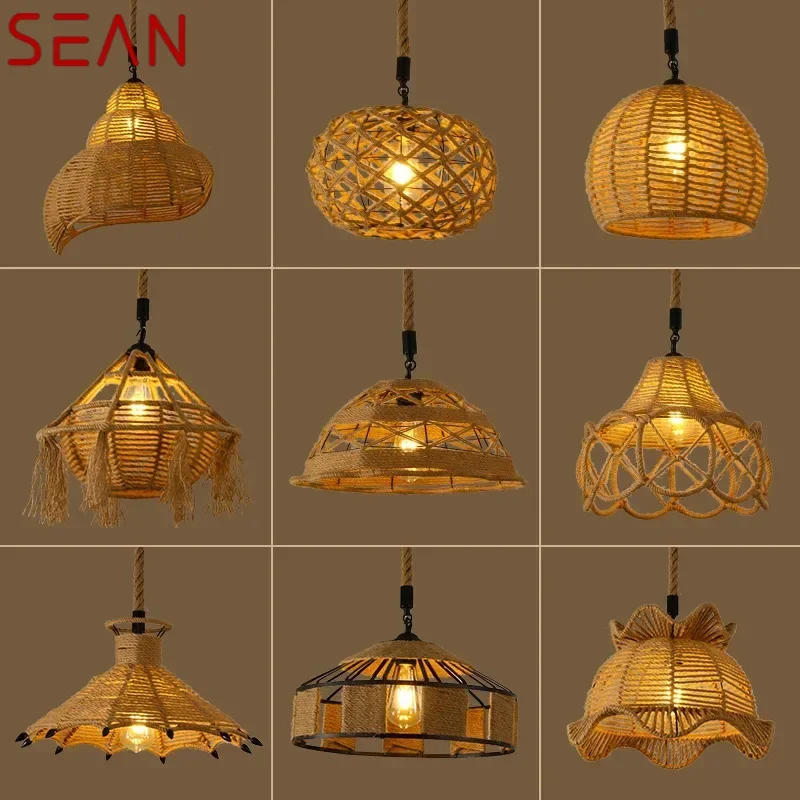 

SEAN American Style Retrohemp Rope Chandelier Nostalgic Loft Industrial Style Internet Cafe Restaurant Hot Pot Shop Pendant