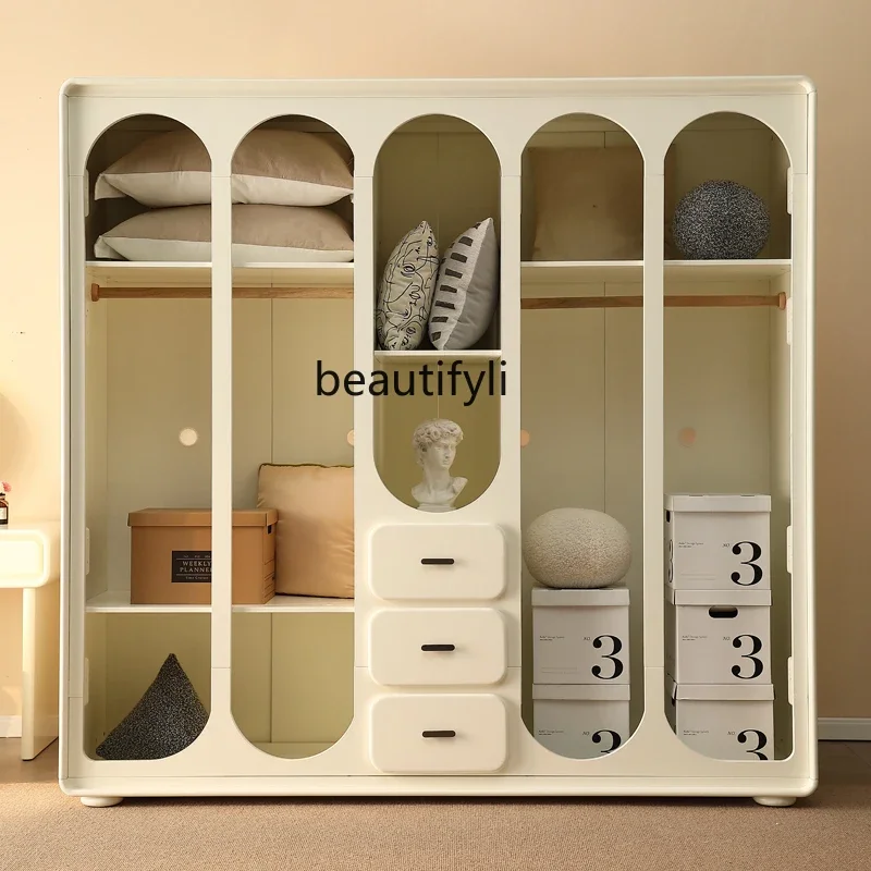 French solid wood five-door modern simple cream style bedroom Nordic large wardrobe customization