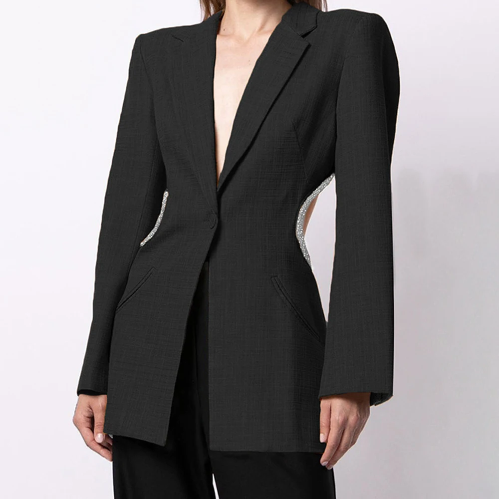 

Korean style temperament petite high-end suit jacket 2025 summer open back personality diamond hollow design suit-GZXX969