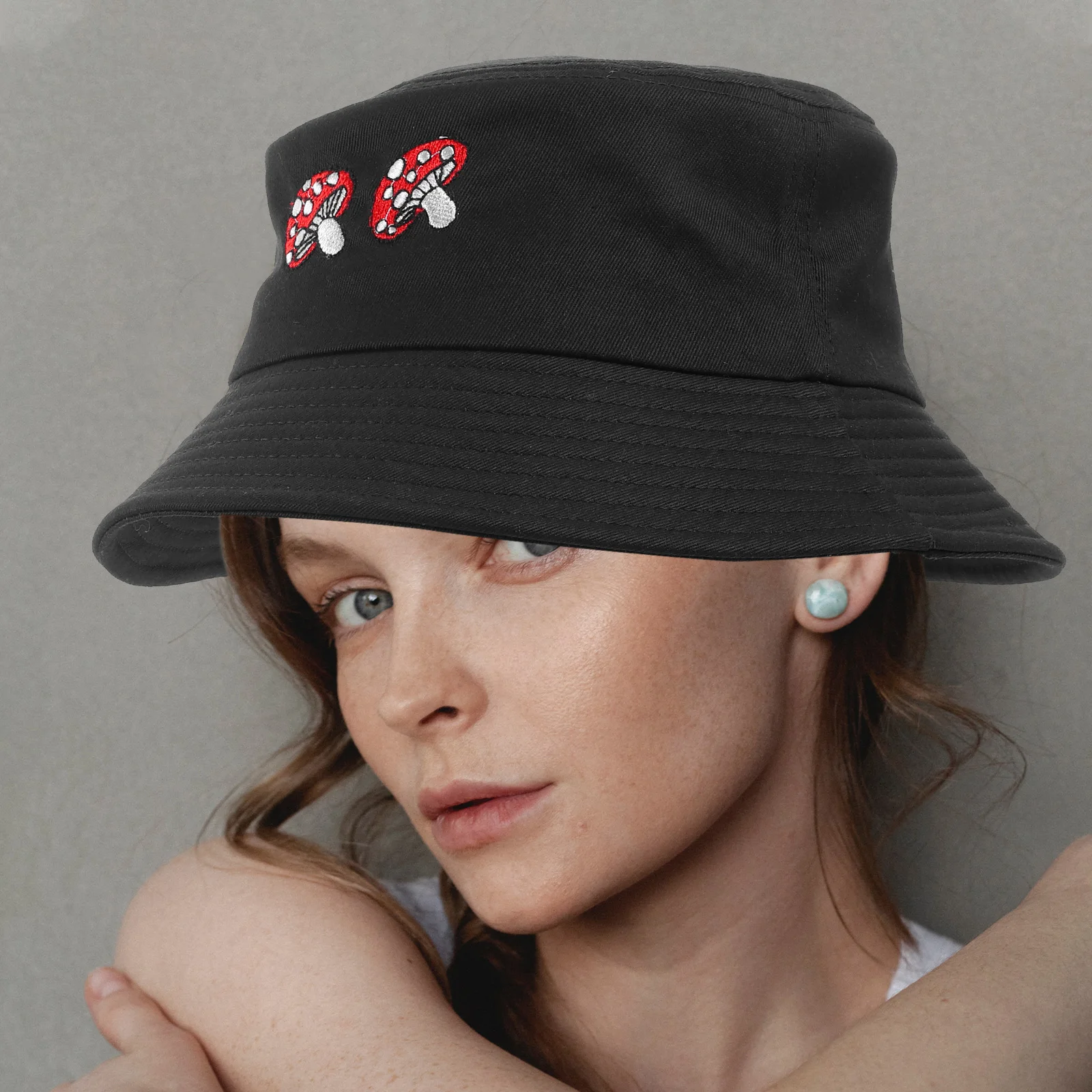 

Women Hat Sun Visor Mushrooms Ladies Bucket Hats for Summer Fisherman's Cute Black