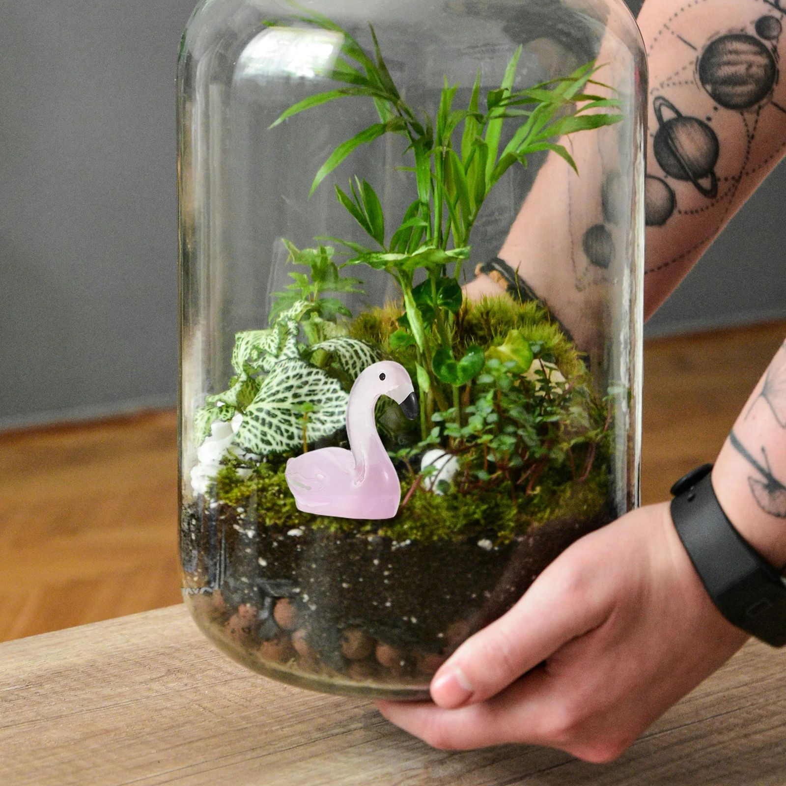 

30pcs Mini Flamingo Resin Landscape Ornament Garden Decoration Desktop Statue Micro Animal Tiny Lawn Flamingo Party Decor Gift