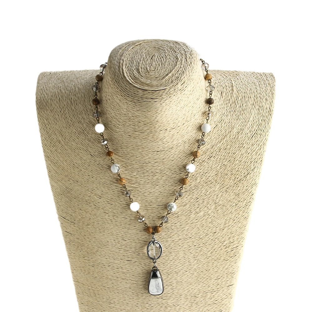 Fashion Jewelry Natural Stone & Glass Crystal Chain Stone Pendant Choker Necklaces For Women Ethnic Necklace