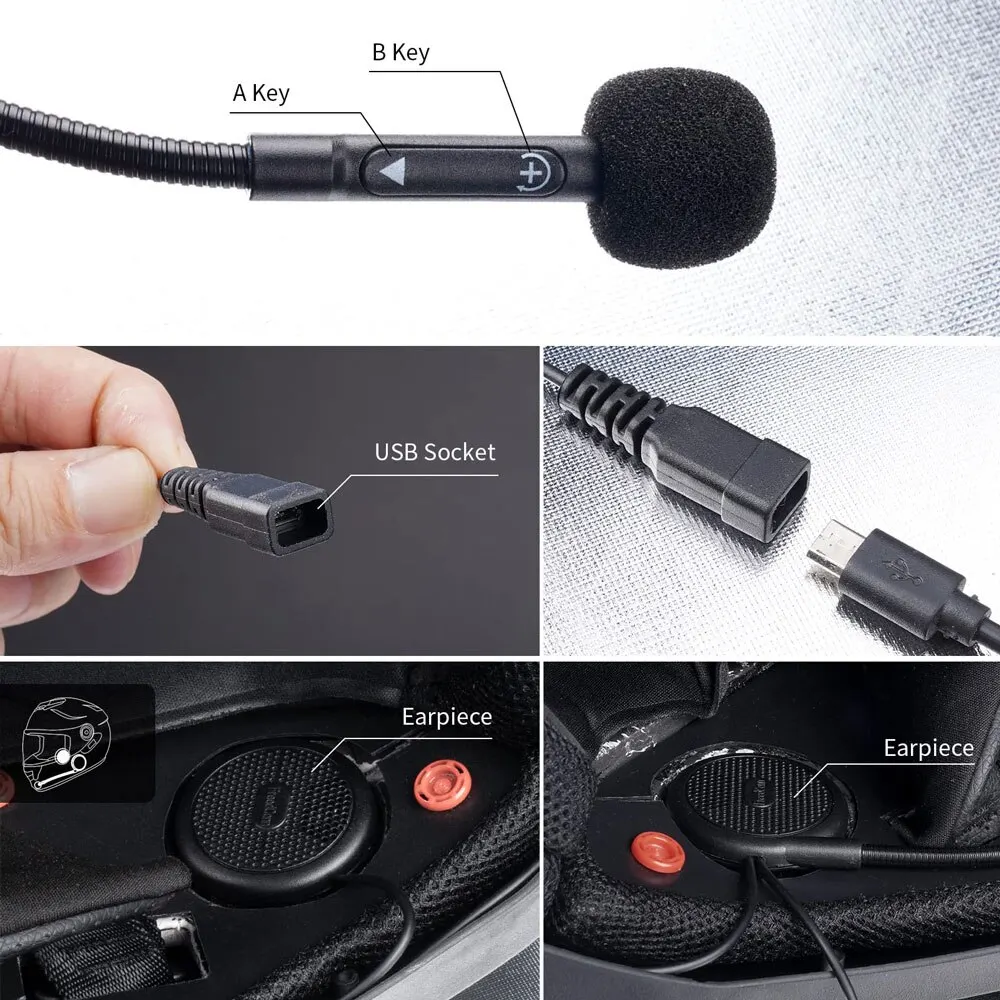FreedConn L1M Wireless Motorcycle Helmet Intercom Bluetooth Headset Headphone Handsfree Earphone Music Play Reduction Microphone