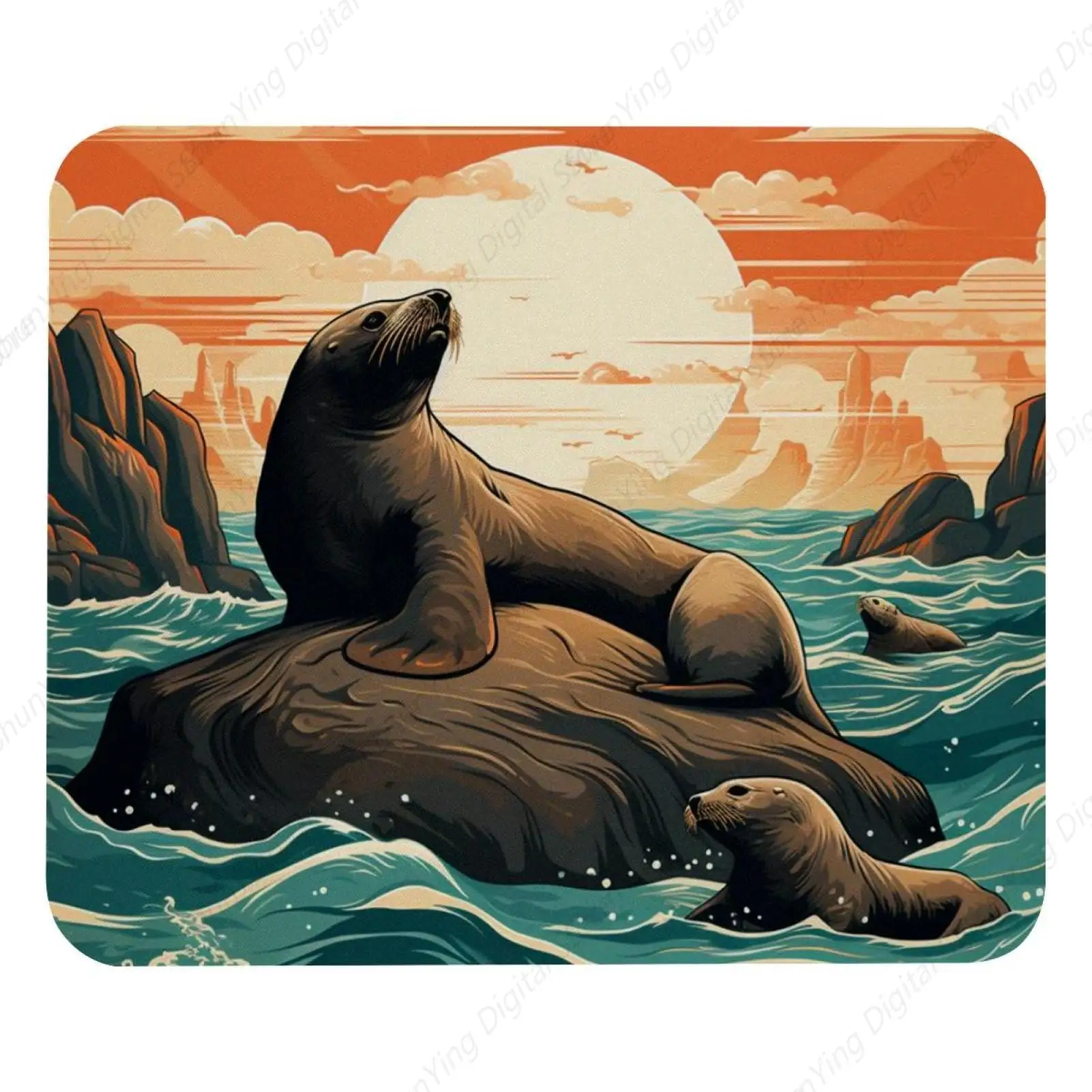 

Anti Slip Rubber Gaming Mouse Pad For Gaming Office Laptops With Male And Female Sea Lion Patterns 25*30cm