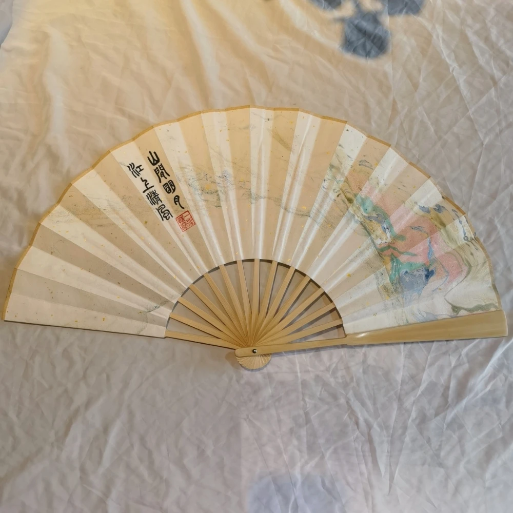 

Christmas gifts Chinese Calligraphy Lacquer Art Folding Fan - Mountain Water Landscape