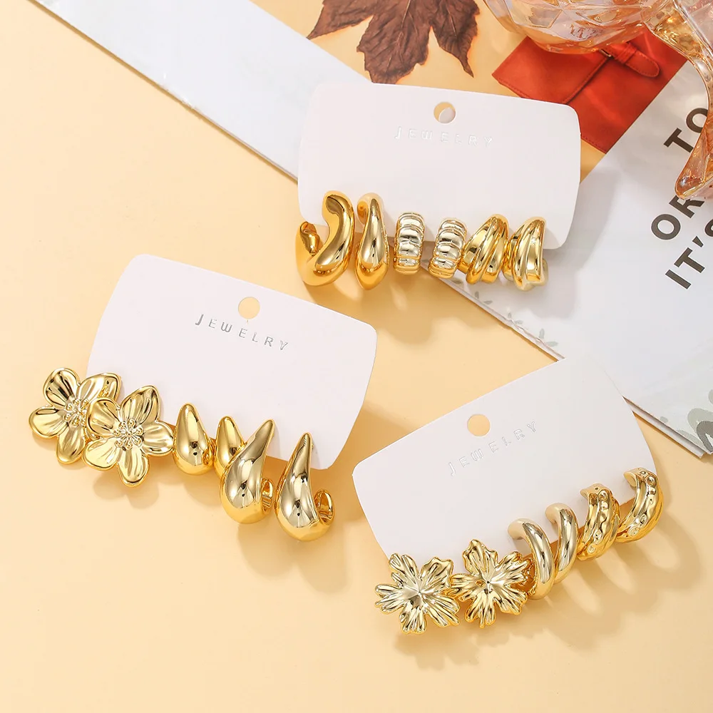 6-18pcs Gold Women's Earrings Set, Fashion Party, Travel Vacation, Gift Engagement, Suitable For Various Occasions, (Made Of Low-Allergy Non-Fading CCB Material Composite)