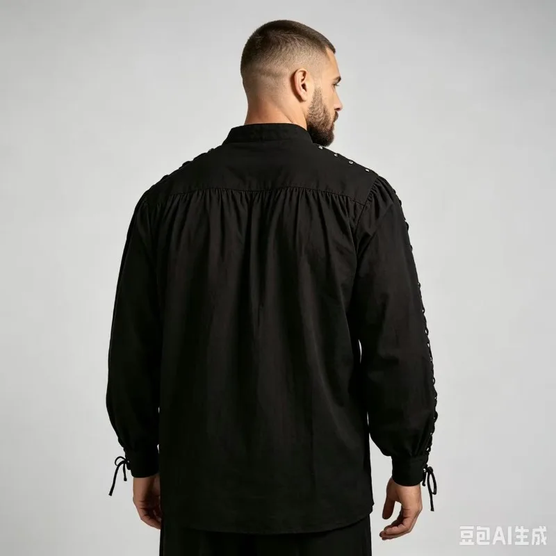 High Quality Fashion Gothic Warrior Men Bandage Long Sleeve Medieval Renaissance Shirt Plus Size S-5XL