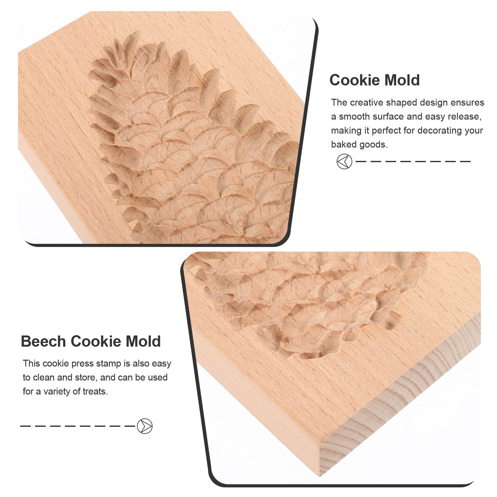 

Christmas Cookies Wooden Cutter Mold Biscuit Stamps for Baking Cone Molds Reusable Embossing Light Brown Press