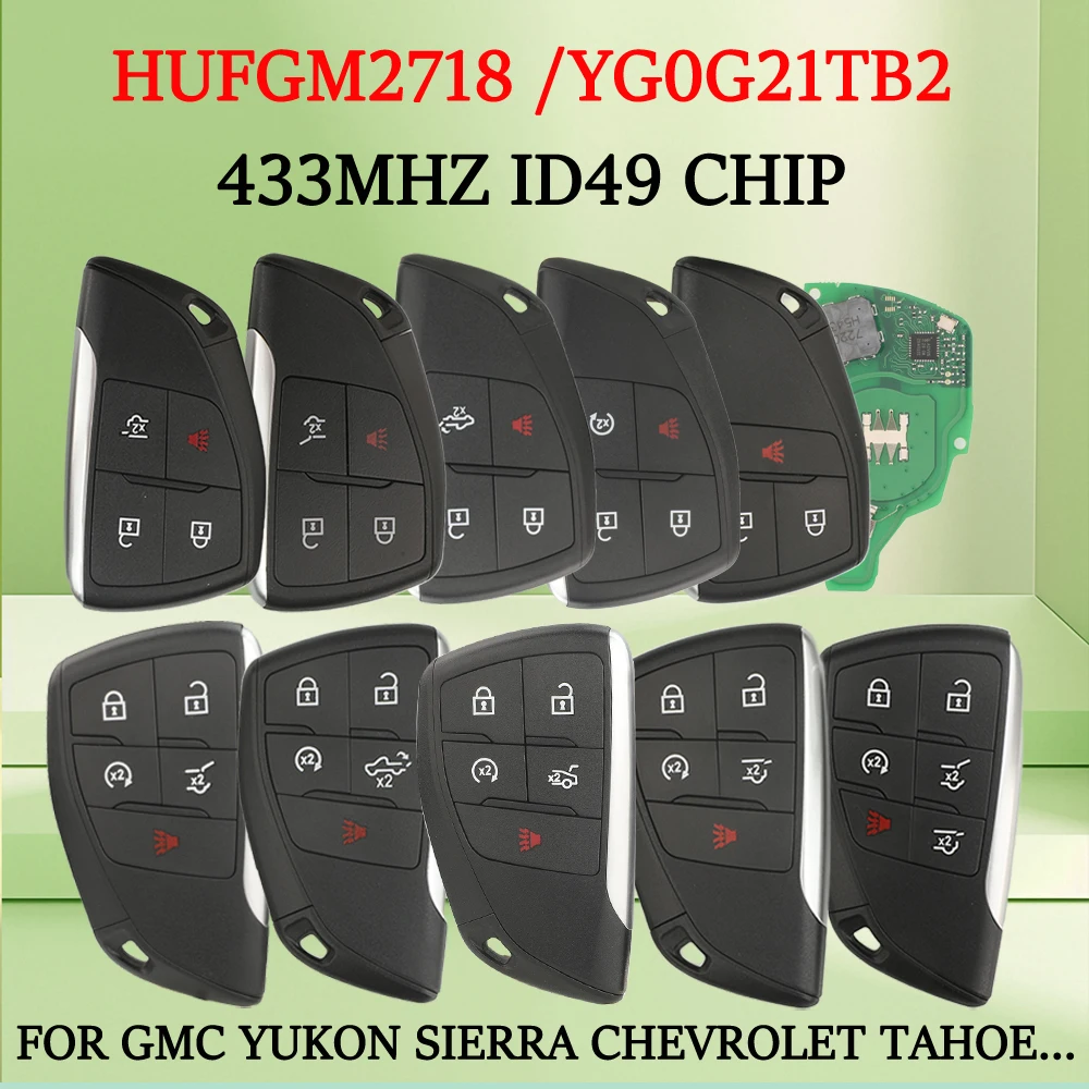 

jingyuqin Smart Car Key 433MHz ID49 Chip For GMC Yukon Sierra Chevrolet Tahoe Suburban Silverado Buick HUFGM2718 /YG0G21TB2