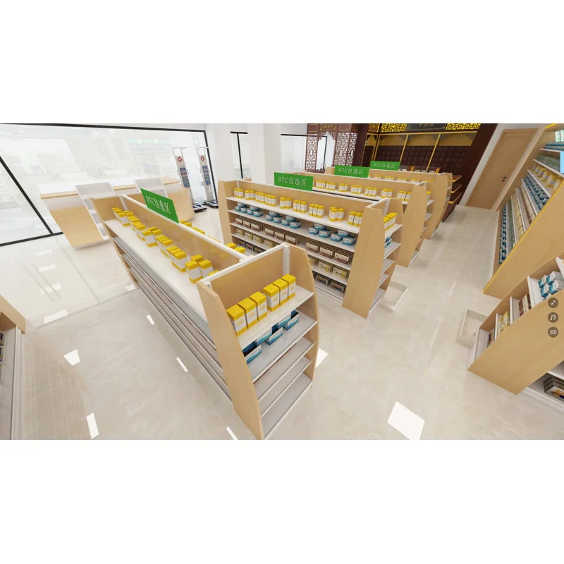 Muebles de madera personalizados para tienda de farmacia, soporte de exhibición de diseño Interior, estantes, góndola