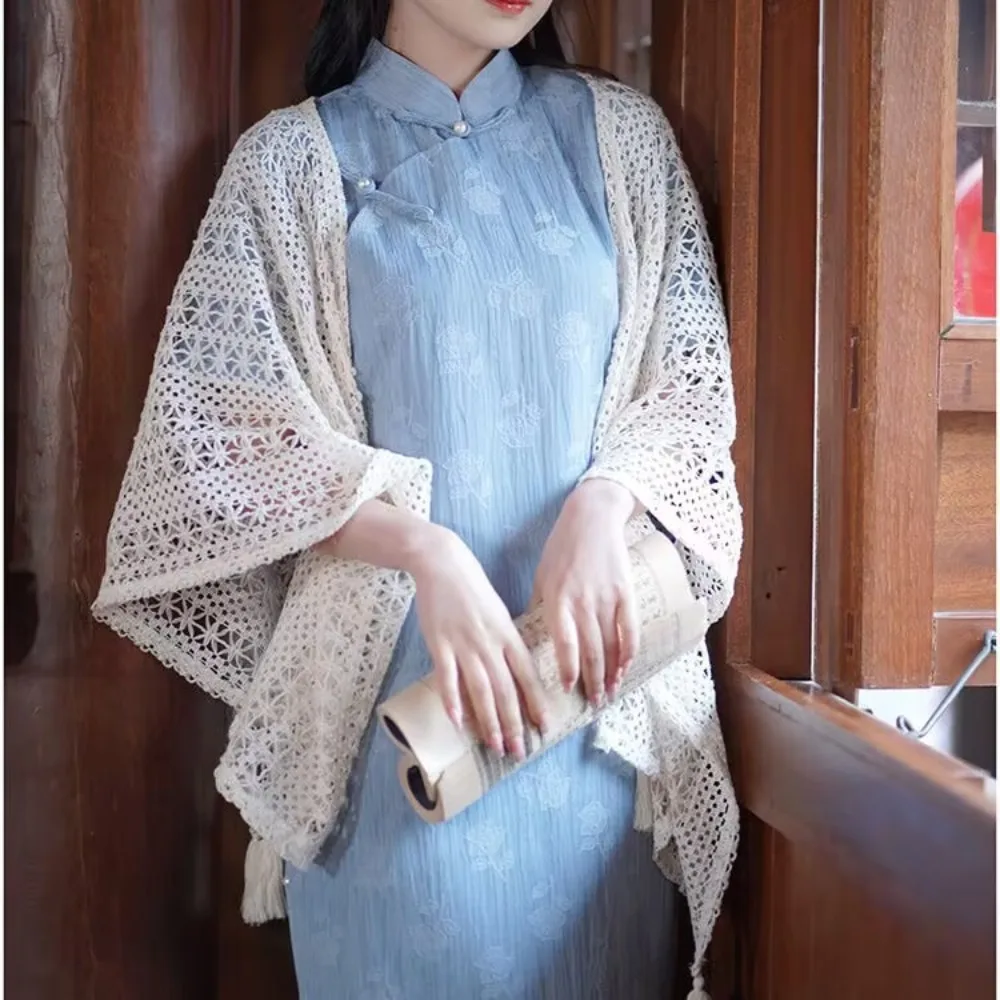 رقيقة شيونغسام شال شال معاطف الشمس حماية واقية من الشمس شرابة مكيفة قميص العرقية نمط راجلان كم