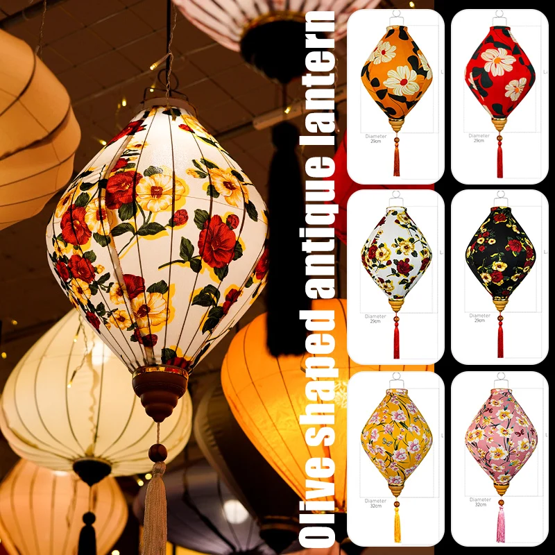 

12/14in Waterproof Silk Cloth Chinese Palace Lanterns Hangings Flower Pattern Holiday Party Decoration Japanese Antique Lanterns