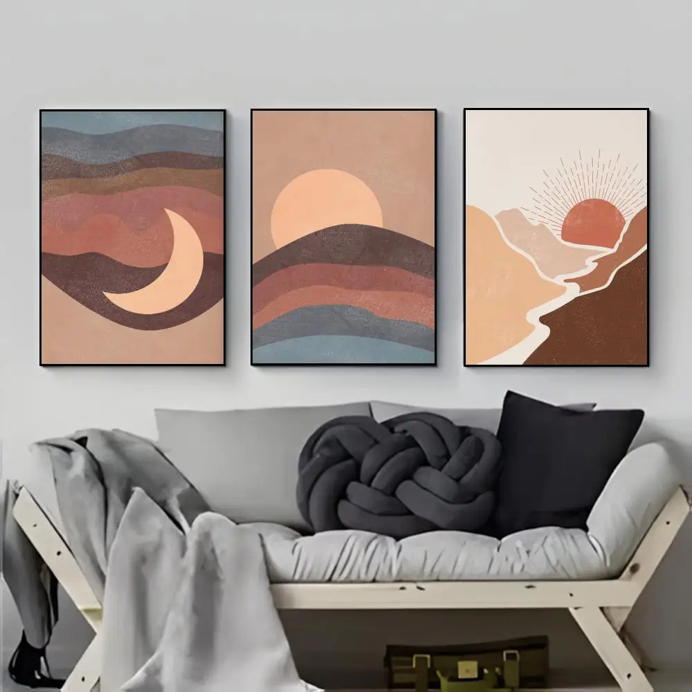 Morandi Color Matching Abstract Sun Moon Poster Elegant Indoor Artwork Design & Contemporary Home Decor