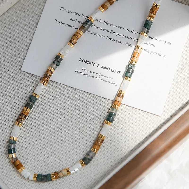 Minar Ethnic Multicolor Contrasted Natural Stone Beaded Necklace for Women Handmade Cubes Thread Strand Chokers Pendientes 2024