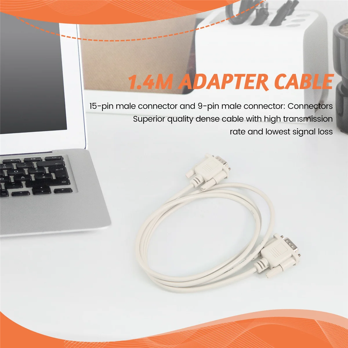 OUVU-VGA DB15 ชาย RS232 DB9 พินอะแดปเตอร์ชาย/วิดีโอกราฟิกสาย (สีขาว, 1.4M)