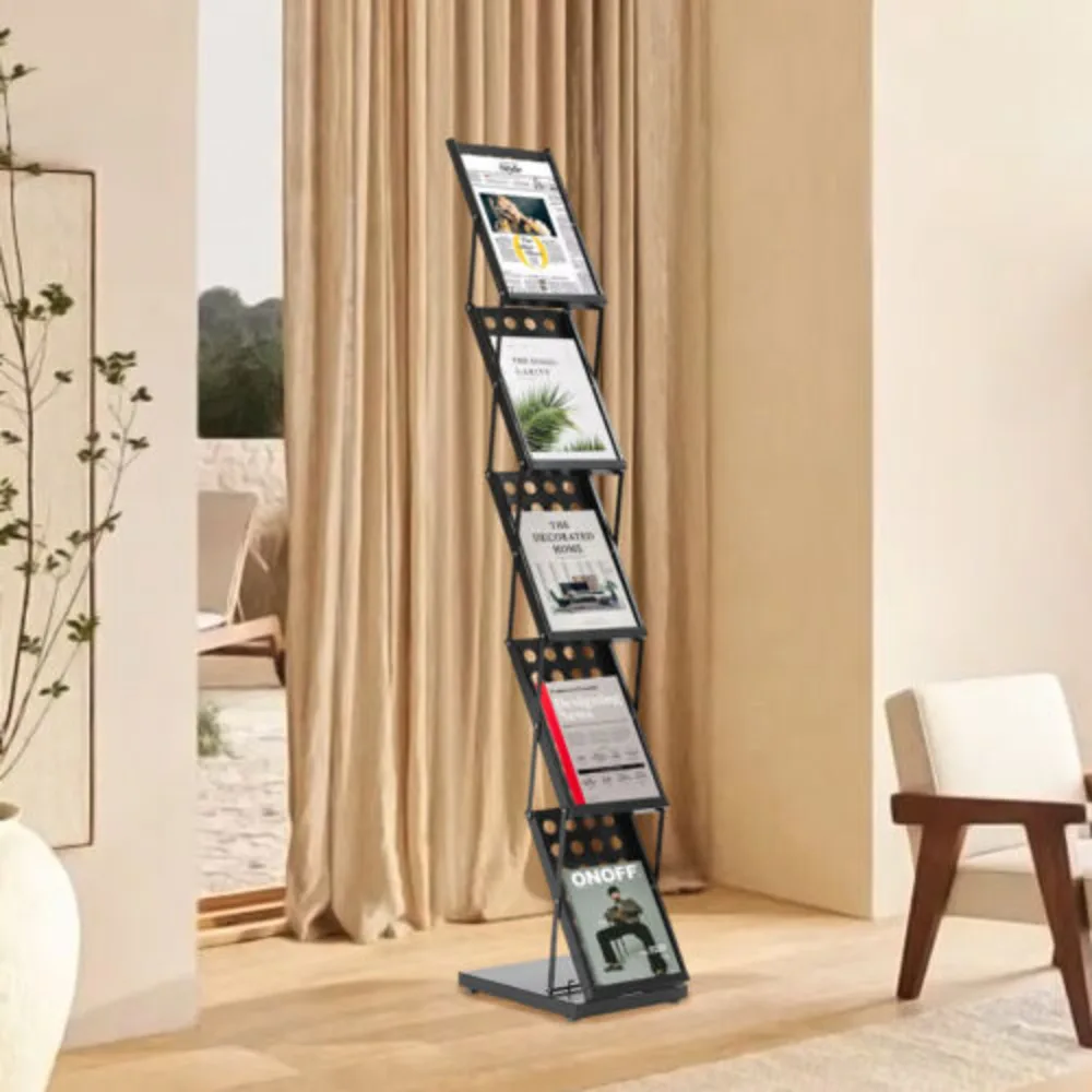 Bymaocar Literature Display Stand  Magazine Catalogue Rack W/ 5 Pockets for Exhibition & Trade Show Portable A4 Brochure Holder