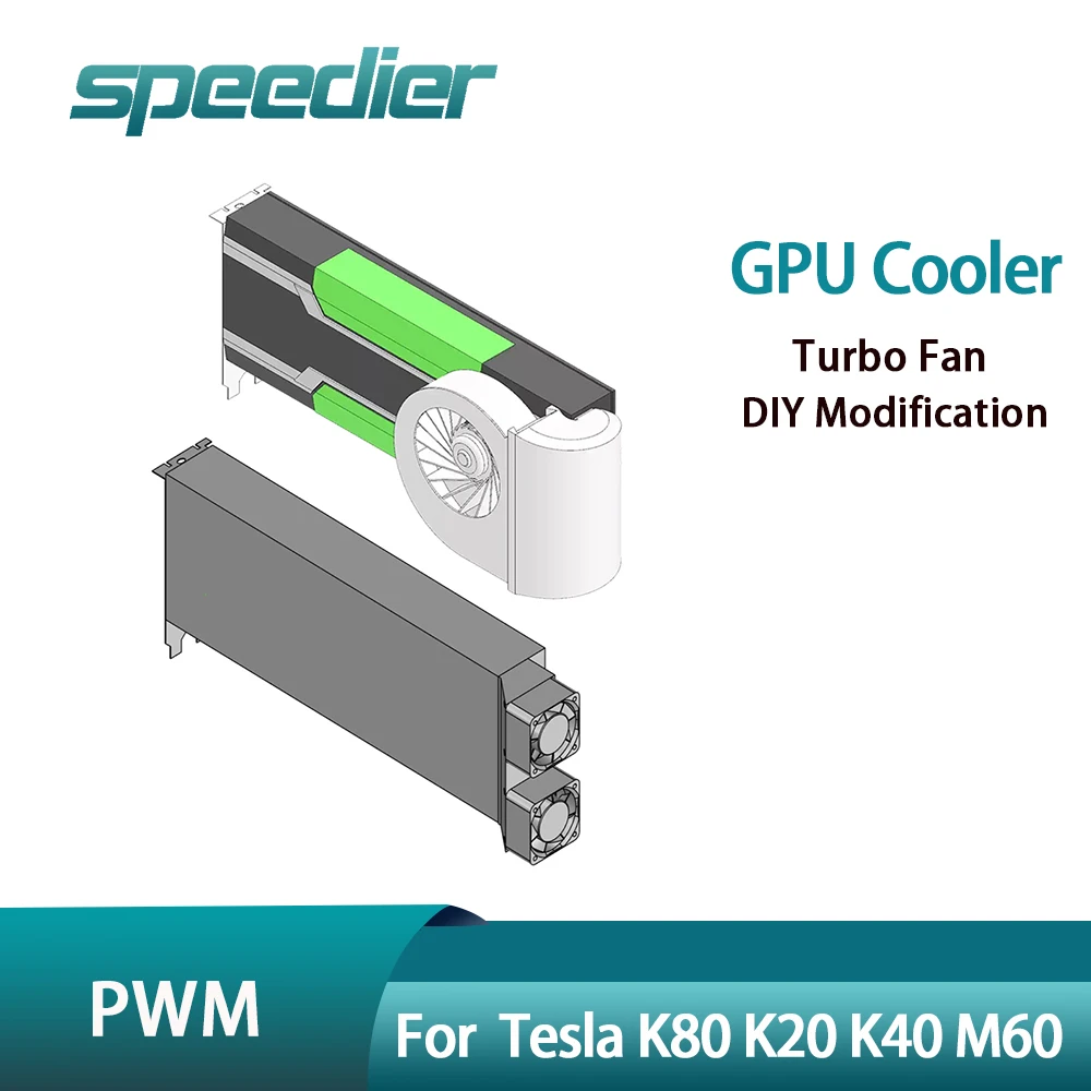 U / Straight / 9cm Axial / Dual Turbo Fan Active Cooler Mod Kit for NVIDIA Tesla K80 K20 K40 M60 GPU Heat Dissipation Upgrade