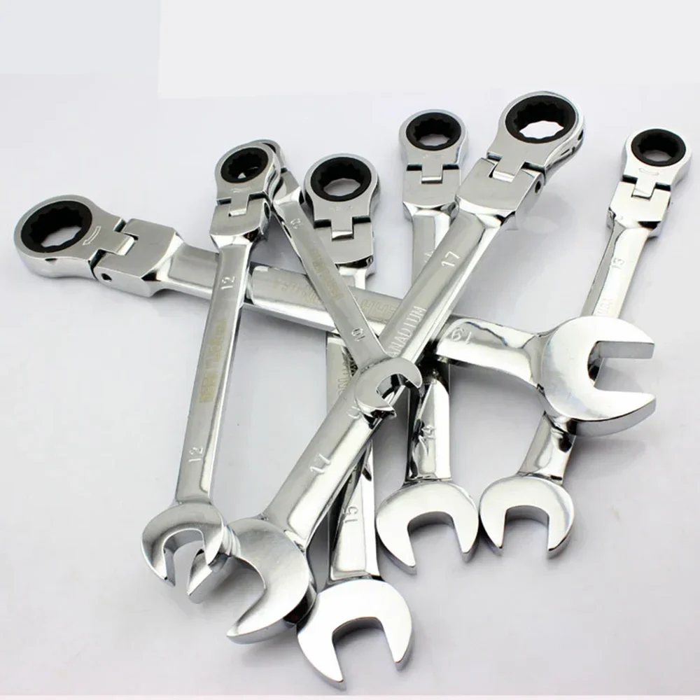 1/4\'\'-13/16\'\' Premium 72-Teeth Gear Chrome Flex-Head Ratcheting Combination Wrench Set SAE Organizer Auto Repair Tool visible