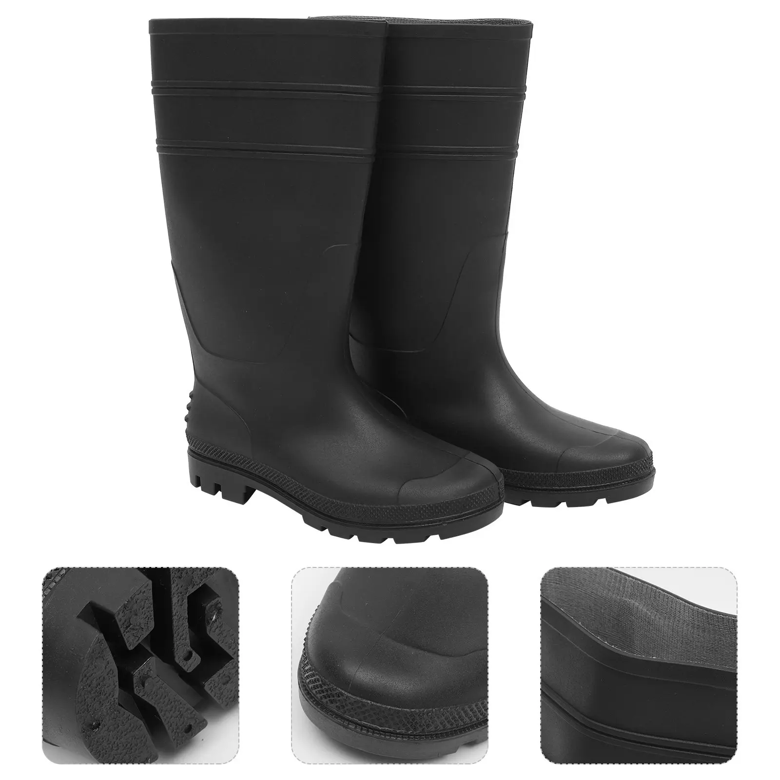 

1Pair Anti-Slip Wear-Resistant Rain Boots Black PVC Waterproof Molded Seamless Design for Men Farm Food Processing Work