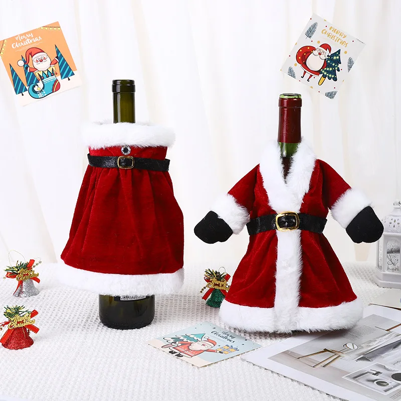 Christmas Wine Bottle Set Velvet Dress Wine Bottle Cover Sleeve Xmas New Year Dinner Table Decor Navidad 2023 Party Decorations