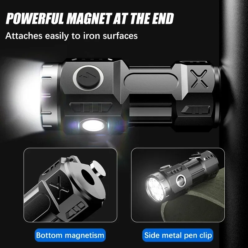 Mini LED Super Bright Flashlight Rechargeable Emergency Torch Portable Outdoor Camping Lighting Lantern Strong Flash Searchlight