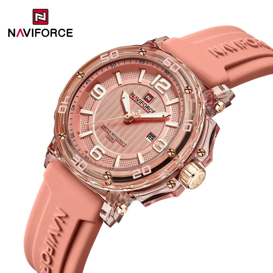 

NAVIFORCE наручные часы для женщин элегантный кварцевый силиконовый ремешок с датой 5ATM водонепроницаемые спортивные женские часы высокого качества женские подарочные часы