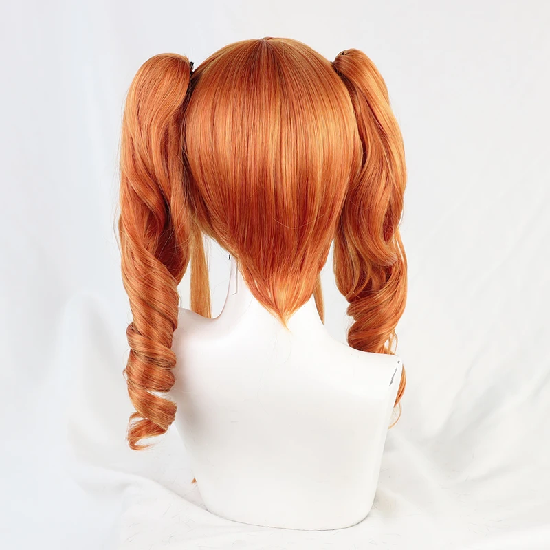 D4DJ Merm4id Seto Rika Cosplay Wig Orange Long Curly Twin Ponytails Hair Halloween Party Wigs + Wig Cap + Horns PropsAccessory image 2