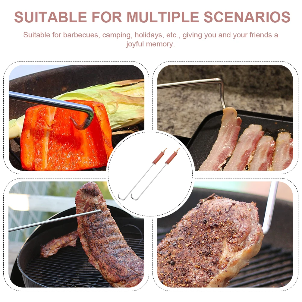 

2Pcs BBQ Meat Fork Stainless Steel Wood H Roasting Fork Portable Steak Skewer Kitchen Gadget Camping Holiday Tools