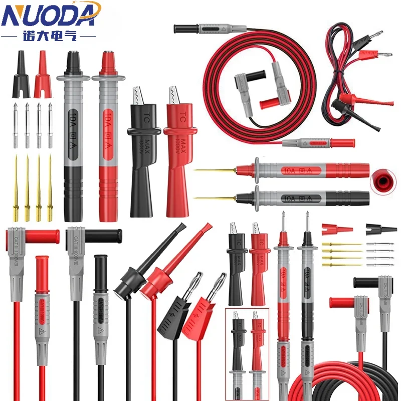 NUODA P1308B 18pcs Multimeter Test Leads Kit with Replaceable Needles Alligator Clips 4mm Banana Plug to test Hook Clips Set