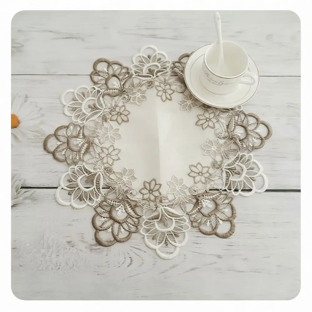 Decorative Floral Lace Placemat Bark Satin Embroidery Dining Mat Heat Insulation Coaster Non Slip Kitchen Table Decoration