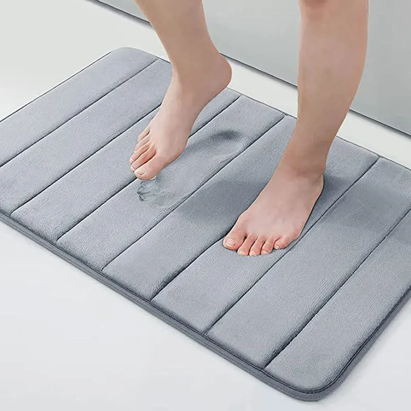 Memory Foam Striped Solid Color Floor Mat Bathroom Non-Slip Absorbent Mat Bathroom Toilet Foot Mat image 2