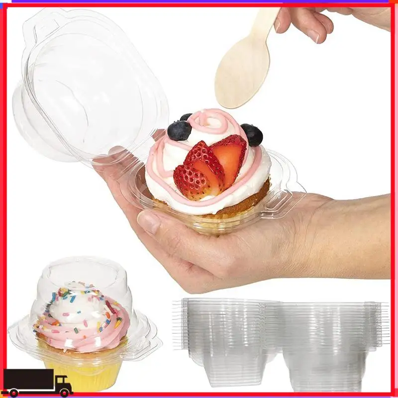 

50PCS Individual Cupcake Containers Stackable Single Compartment With Airtight Dome Lid