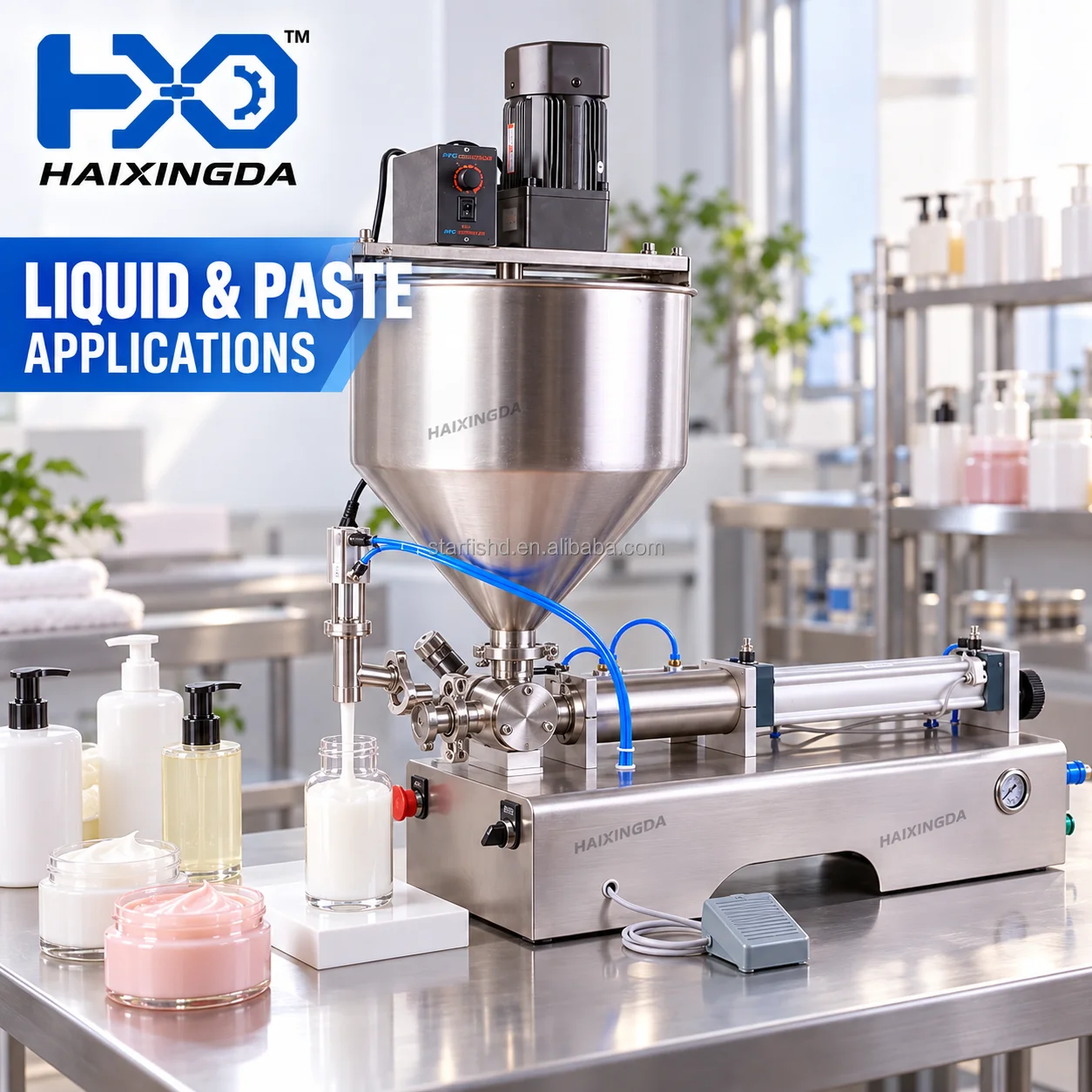 Compact Bottle Filling Machine Single Nozzle Pneumatic Filler With Mixing Tank For Liquid Soap Lotion Sauce And Thick Products