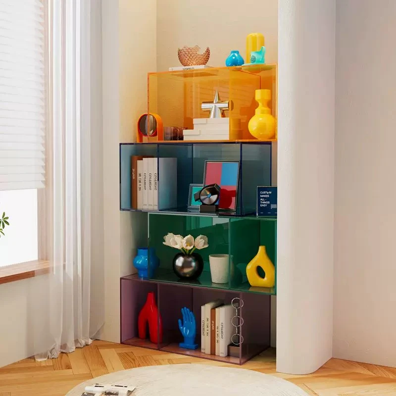 Color shelves, storage student combination bookshelves, bedroom living room corner bay window floor cabinet