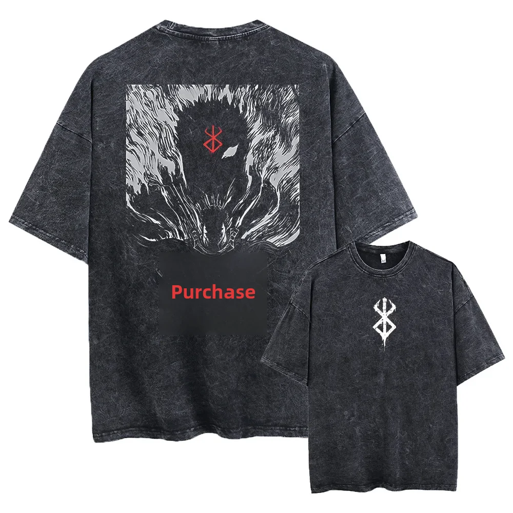 Camiseta con estampado Berserk de Amazon para hombre, ropa de calle Vintage, estilo Anime Hip Hop, cuello redondo, superventas