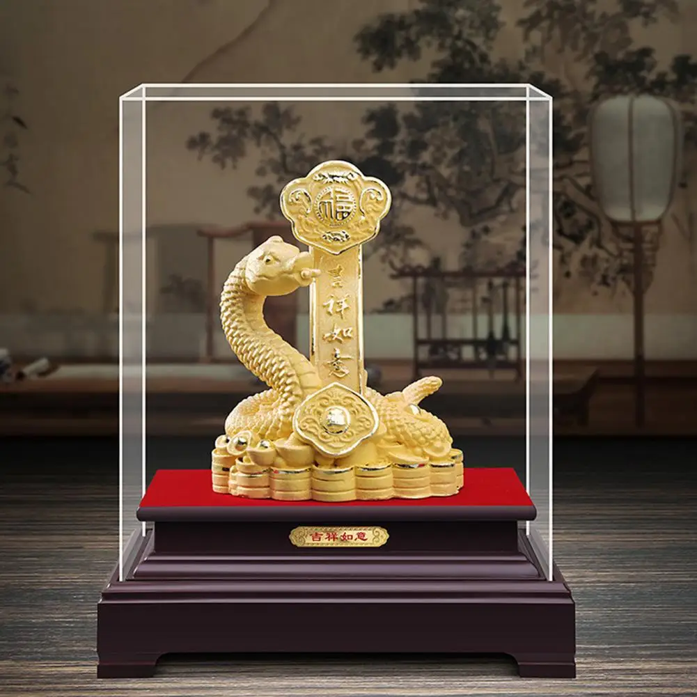 Year of The Snake Tabletop Ornament Golden Snake Sculpture Good Fortune Zodiac Snake Figurine Home Decorations