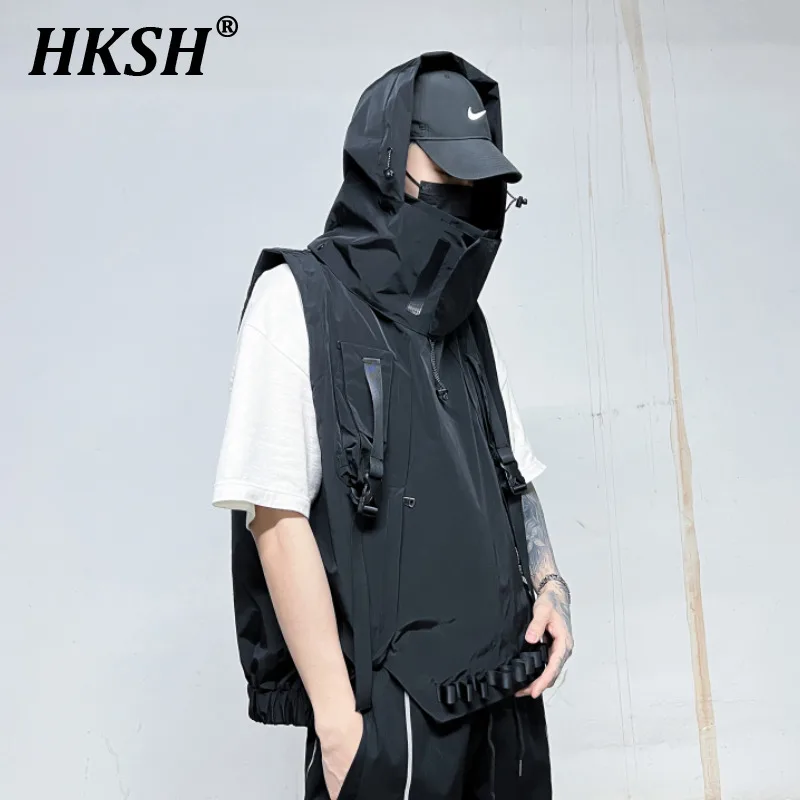 

HKSH Multi Pockets Functional Tactical Charging Hooded Vest Loose Fitting Men's Tide Dark Chic Trendy Camisole Waistcoat HK0134