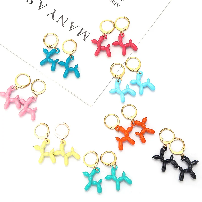 A Pair Charm Metal Balloon Dog Dangle Pendant Earrings Set For DIY Men Women Cute Cartoon Earring Jewelry Party Gift Supplies