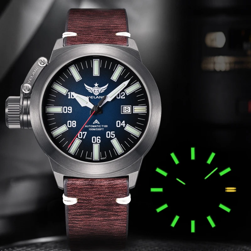 

Yelang V1022R Brand Watch PT5000 Automatic Mechanical movement Luminous 10ATM 100M Waterproof Men Watch Military Style Watches