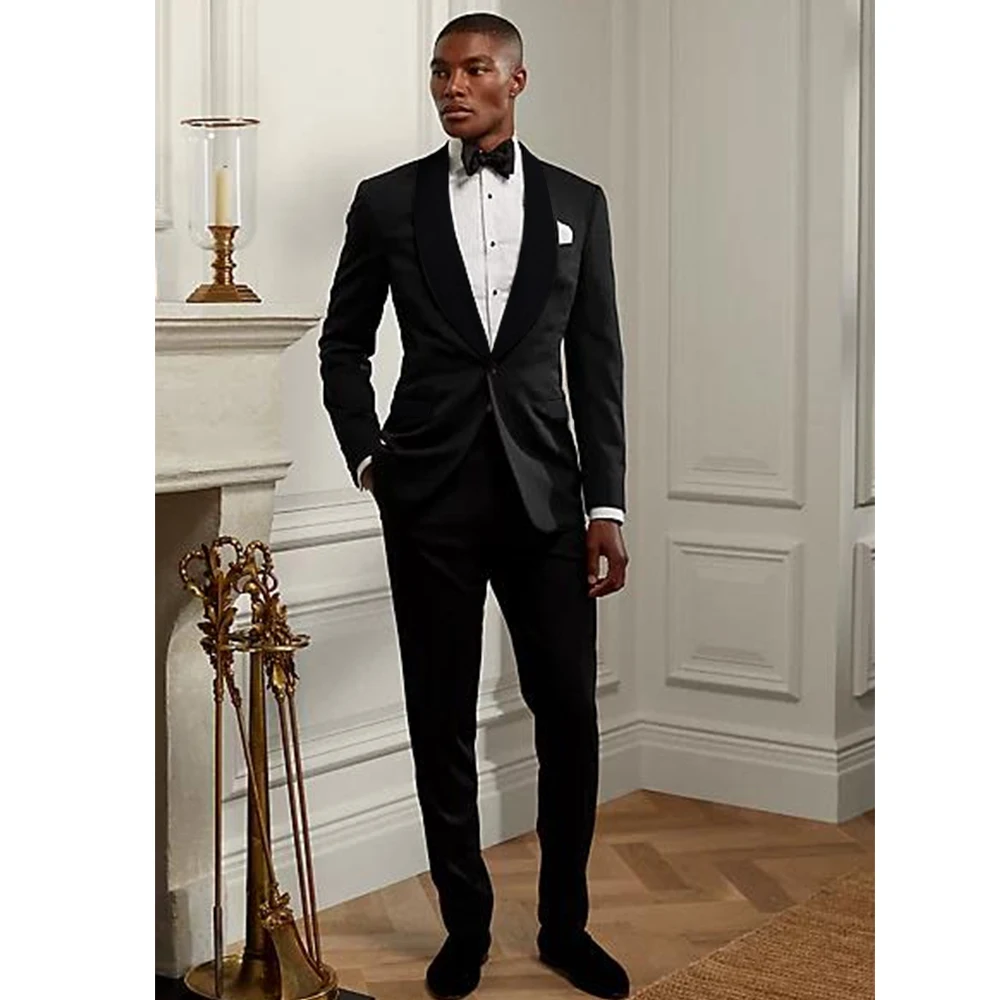 

Fashion Chic Black Suits For Men Single Breasted Shawl Lapel (Blazer+Pants) Costume Homme Formal Causal Office Banquet Full Set