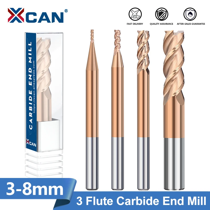 

XCAN 3 Flute Milling Cutter Carbide End Mill Straight Shank CNC Router Bit for Aluminum Wood Copper CNC Milling Tools 3 4 6 8mm