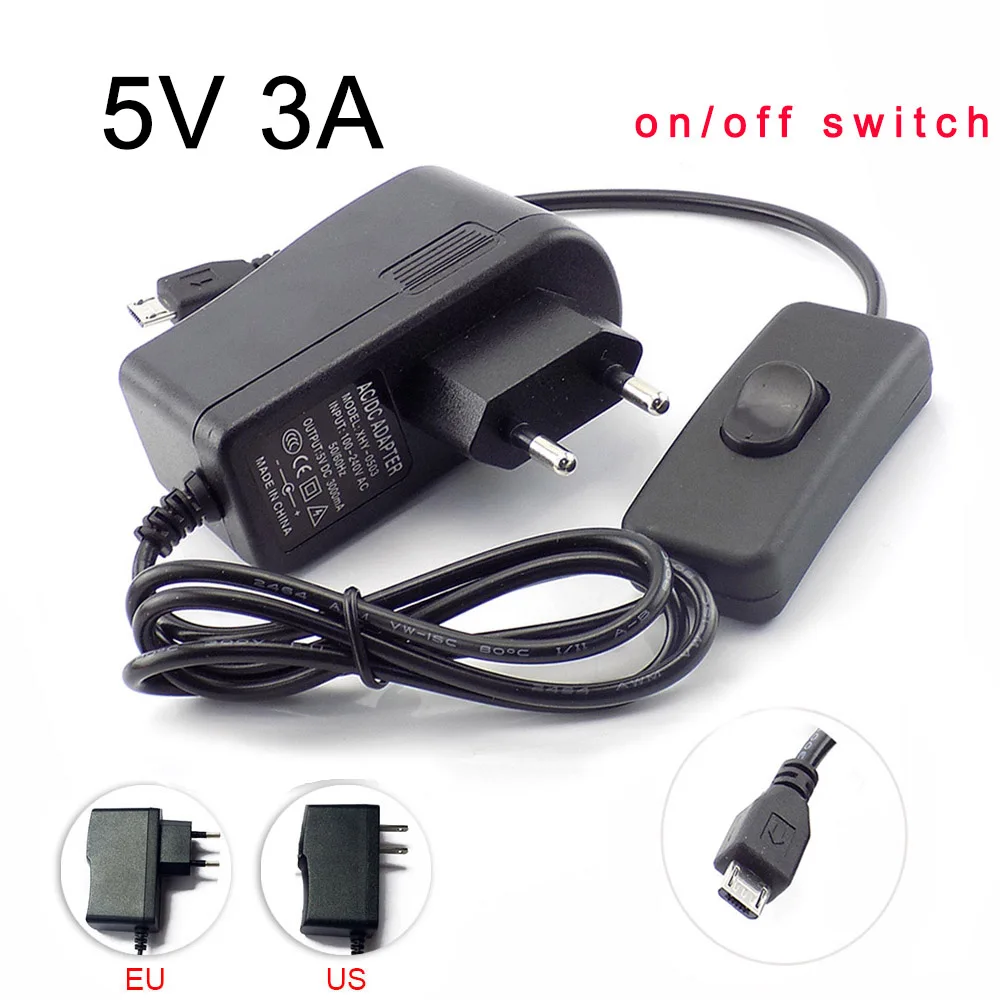 

Micro USB 5V 3A 3000mA AC to DC Power Supply Adapter Charger 100-240V Charging Adapter for Raspberry Pi Zero Tablet