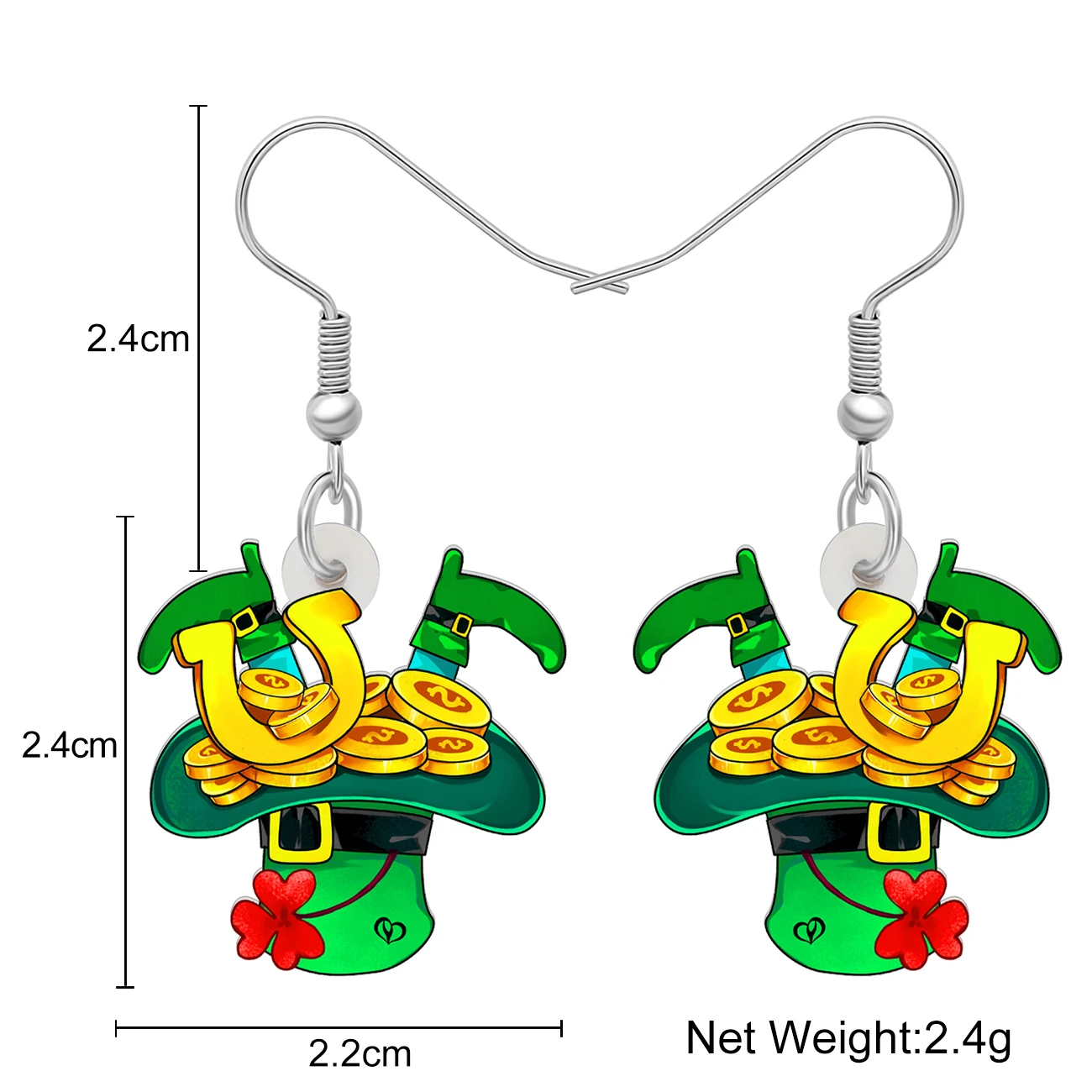 BONSNY Acrylic St Patricks Day Hat Earrings Green Shamrock Gold Coin Dangle Irish Holiday Jewelry Good Luck Gifts For Women Mom - view 5