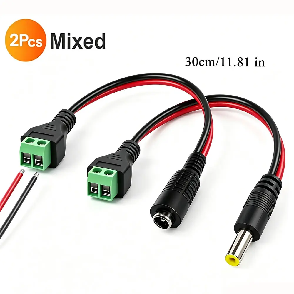 DC 5.5mmx2.1mm Screw Terminal Block Adapter Power Extension Cable DC to 2Pin Solderless Connector Replacement Repair Supply Cord view 5