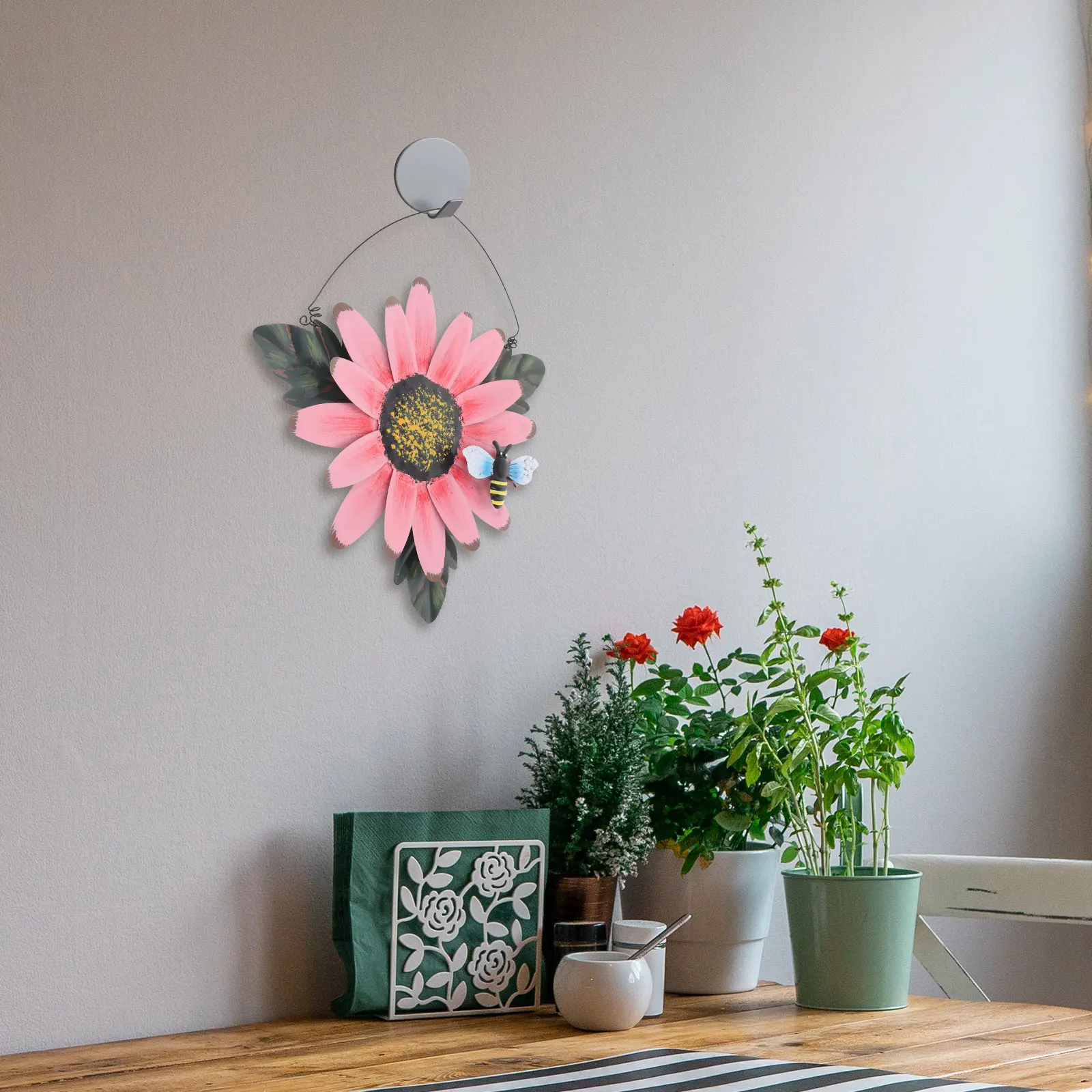 

Artificial Flower Wall Decorations Metal 3D Floral Hanging Art for Home Living Room Office Bedroom Garden Wedding Iron Ornament