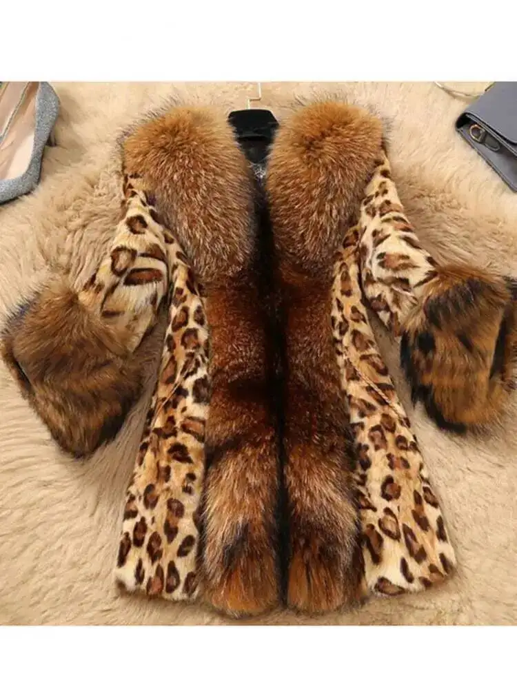 Winter Fashion For Women 2026 New Imitation Jacket Faux Fur Collar Classic Leopard Mid-Length Coat Tide Jackets