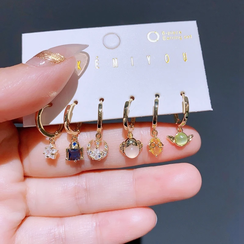 Trend Design CZ Stone Outer Space Wars Hoop Earrings Set Gold Color Zircon Women Girls Party Jewelry