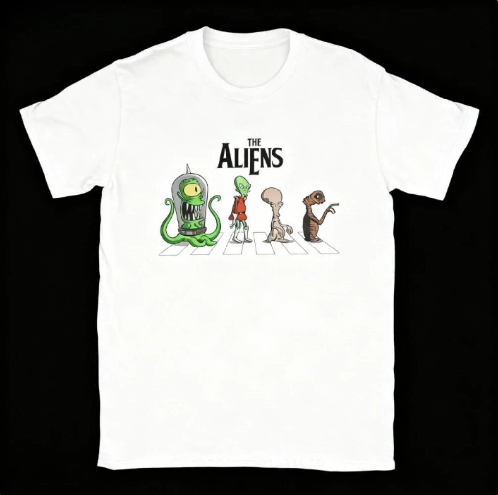 

2026 New Men The Aliens Road Crossing T Shirts Cotton Tops Novelty Short Sleeve O Neck Tees Plus Size Ctton T-Shirt